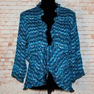 Notations Sheer Blue Tie Front Blouse Size XL